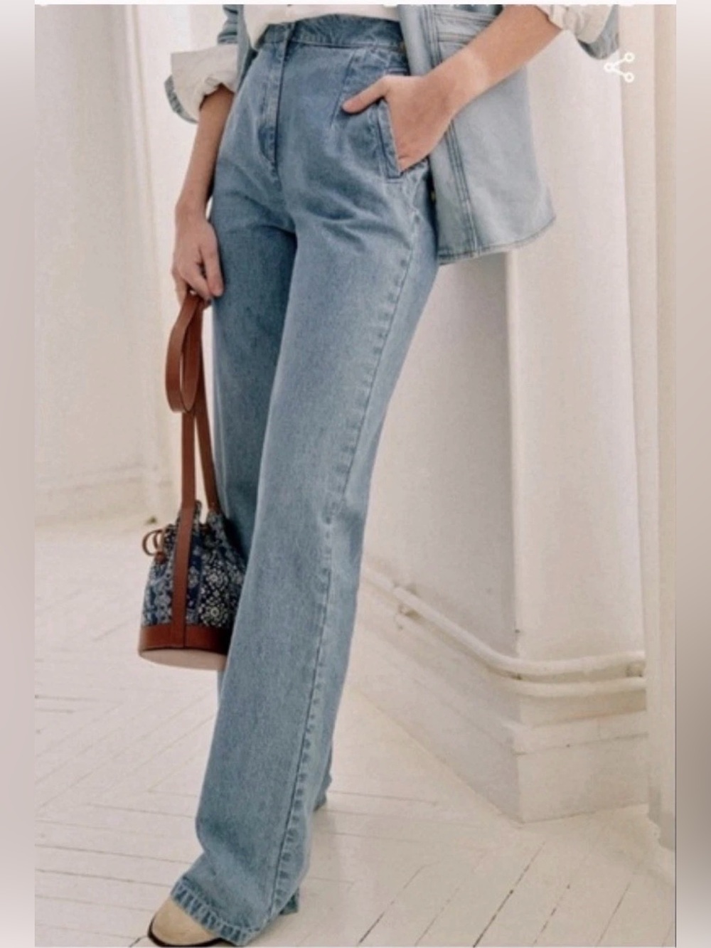 SEZANE Martin Denim Trousers in Washed Chambray Blue